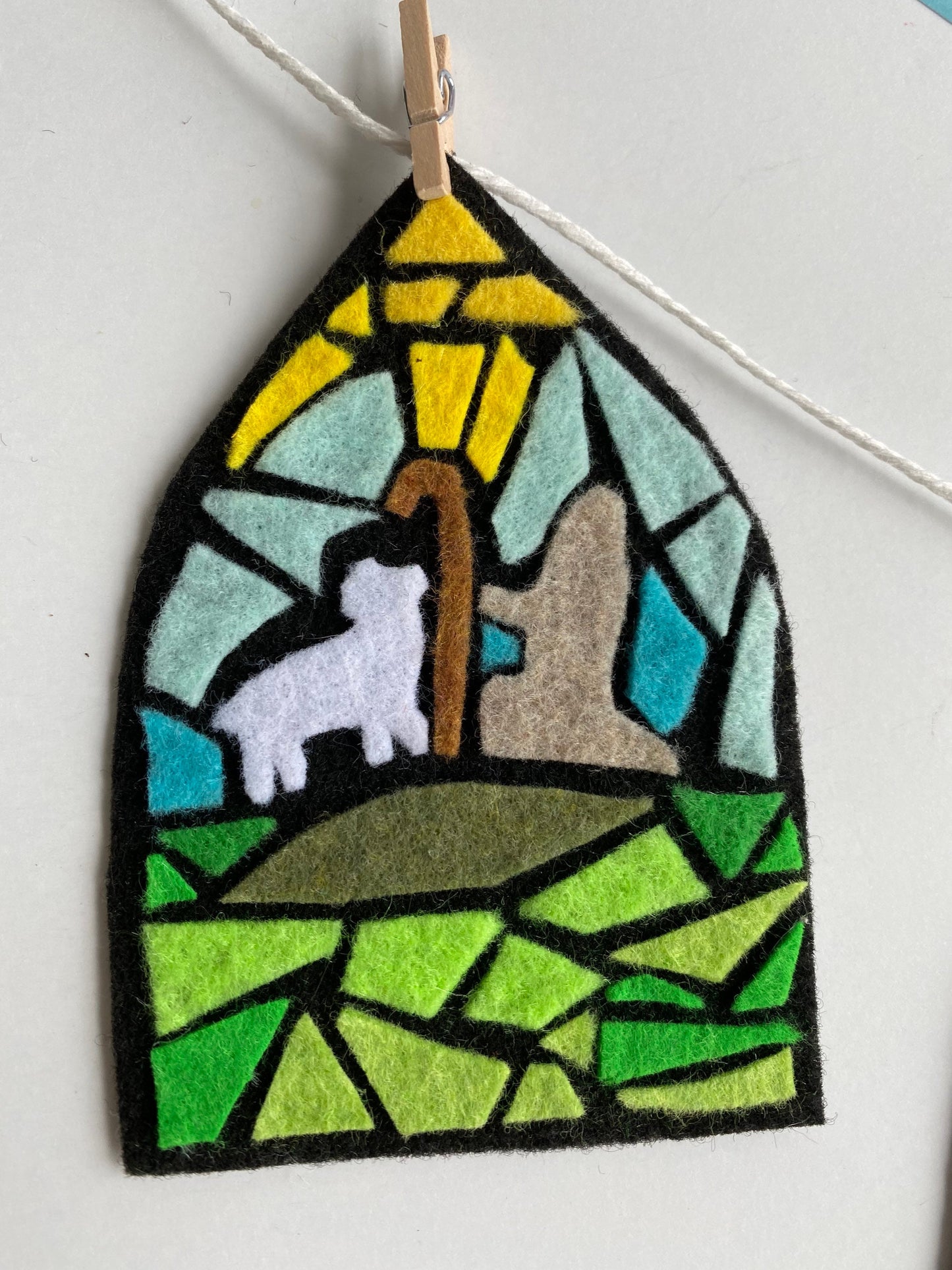 Easter Faux Stained Glass Windows Miniature Banner Felt Mosaic Garland Bunting Wall Hanging Decoration for church