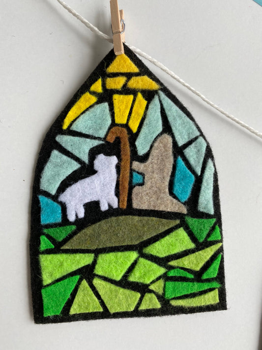 Easter Faux Stained Glass Windows Miniature Banner Felt Mosaic Garland Bunting Wall Hanging Decoration for church