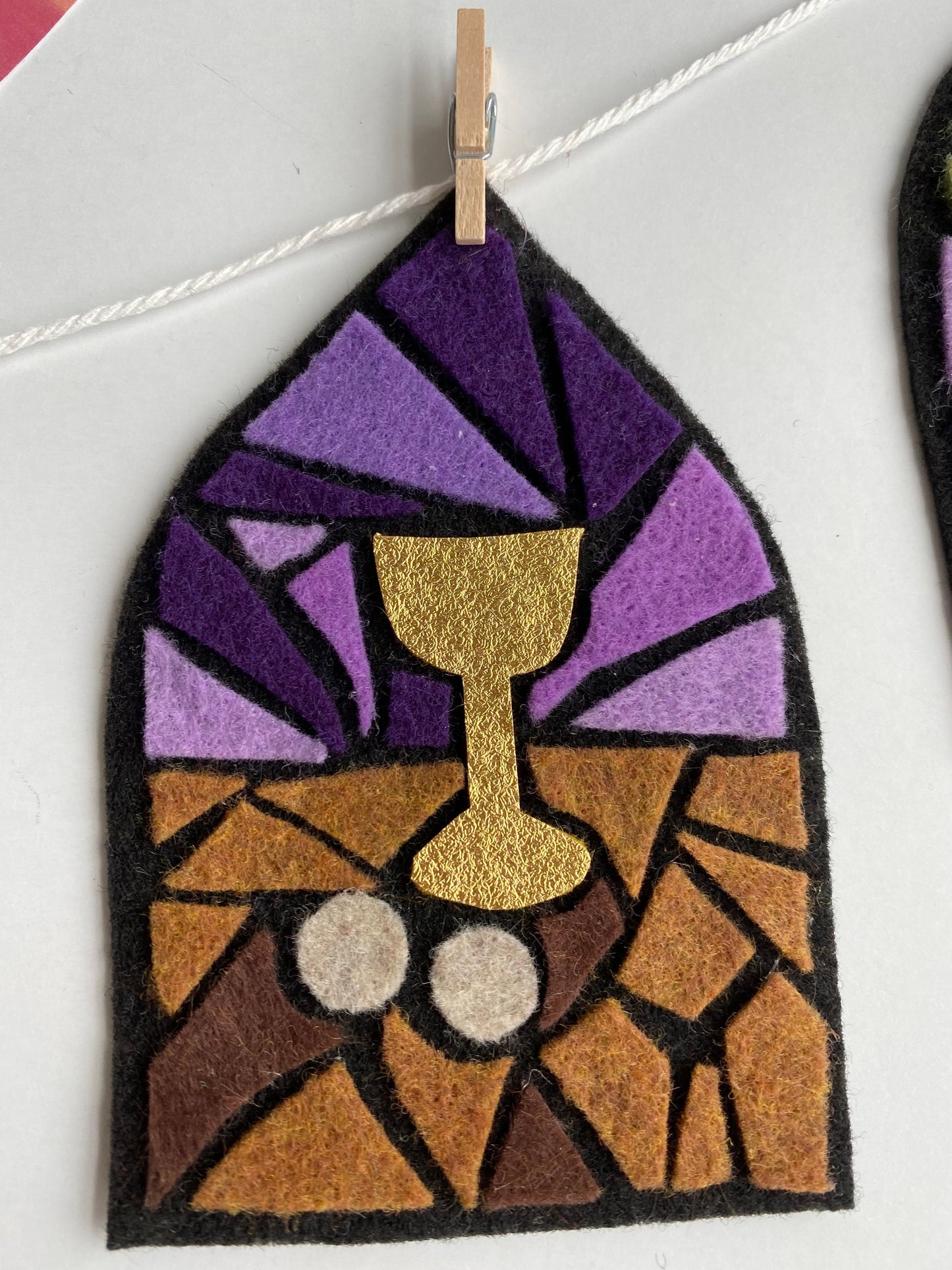 Easter Faux Stained Glass Windows Miniature Banner Felt Mosaic Garland Bunting Wall Hanging Decoration for church