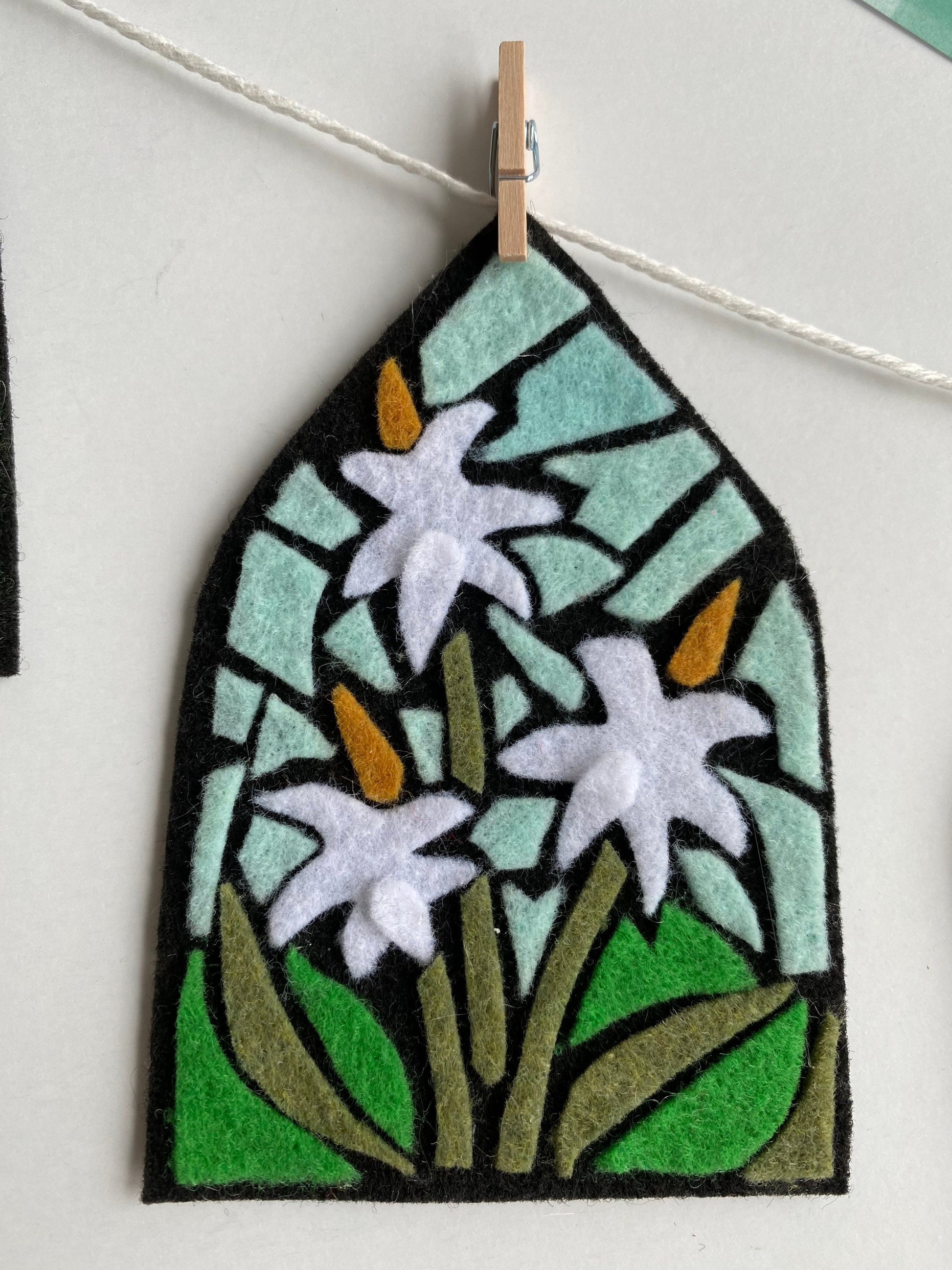 Easter Faux Stained Glass Windows Miniature Banner Felt Mosaic Garland Bunting Wall Hanging Decoration for church