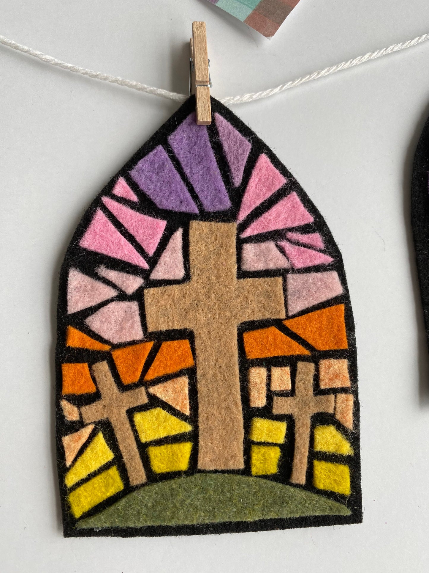 Easter Faux Stained Glass Windows Miniature Banner Felt Mosaic Garland Bunting Wall Hanging Decoration for church