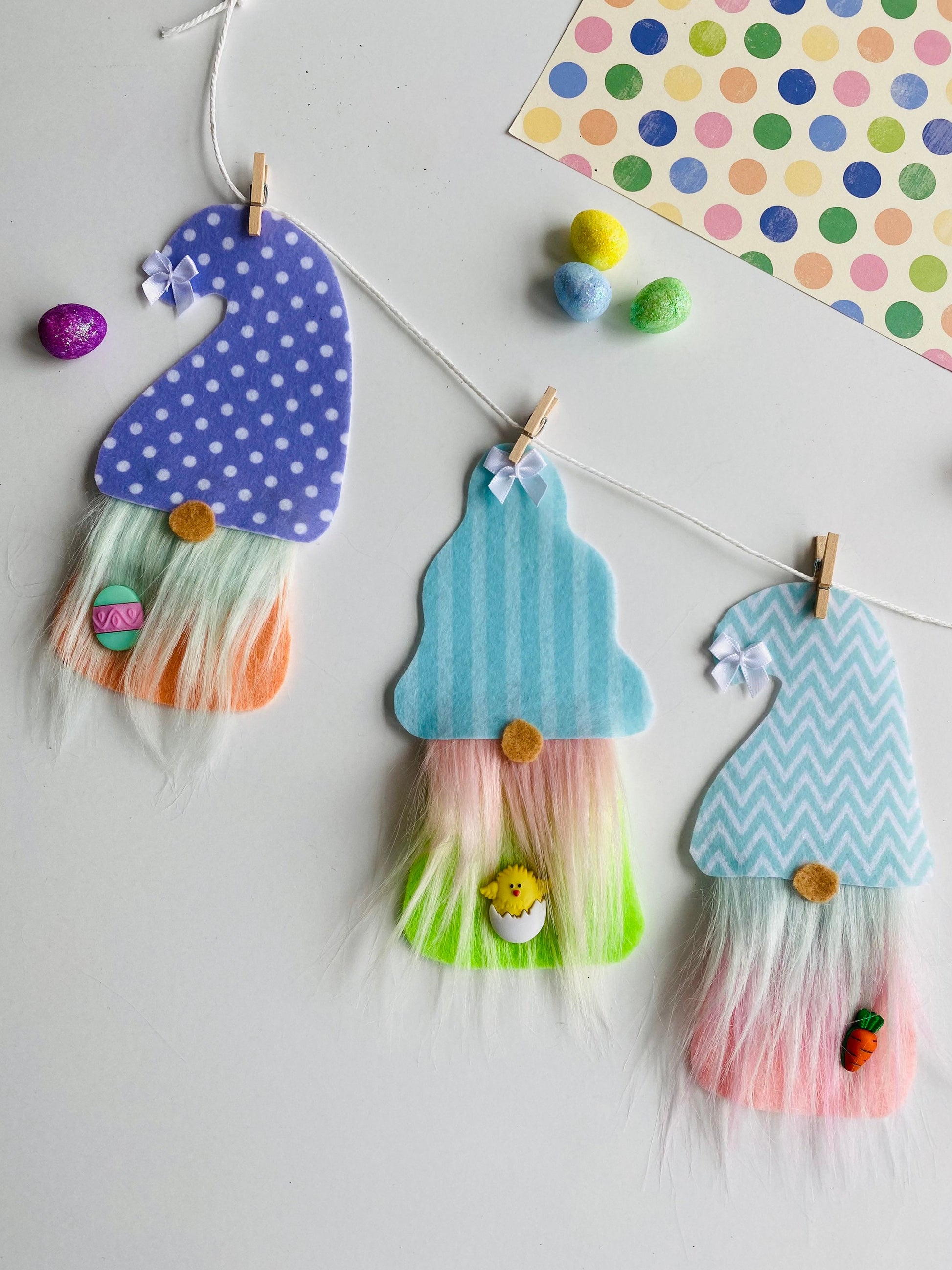 Easter Spring Gnome Felt Miniature Banner Garland Bunting Wall Hanging Decoration