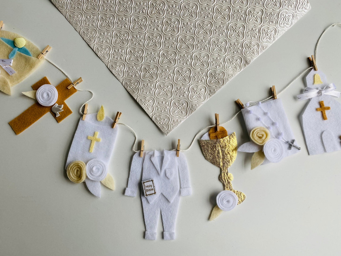 First Communion Banner Confirmation Garland Baptism Bunting Baby Dedication Wall Hanging Decoration for Celebration