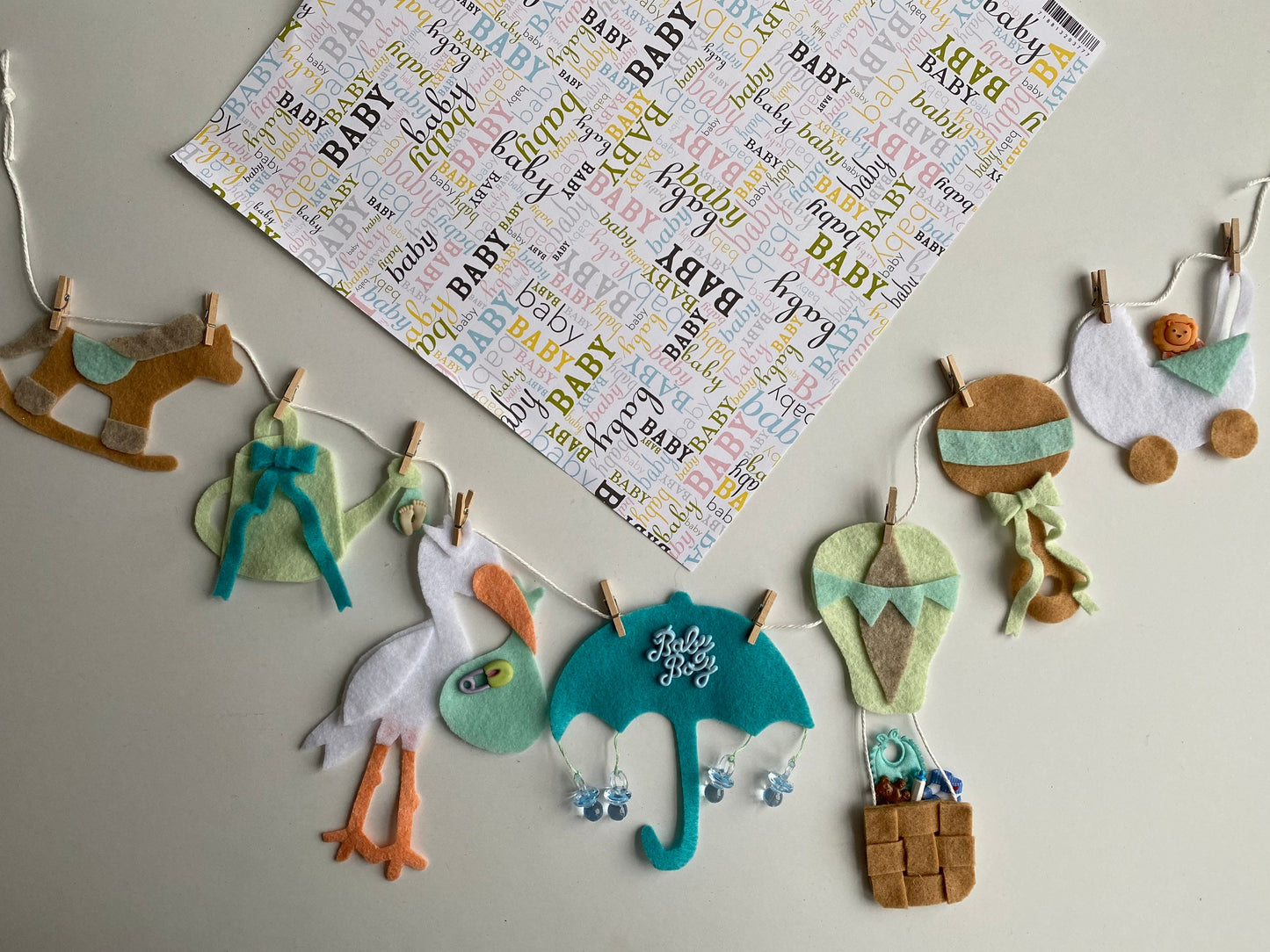 Baby Girl or Boy Miniature Clothesline Banner Shower Garland Bunting Nursery Wall Hanging Decoration