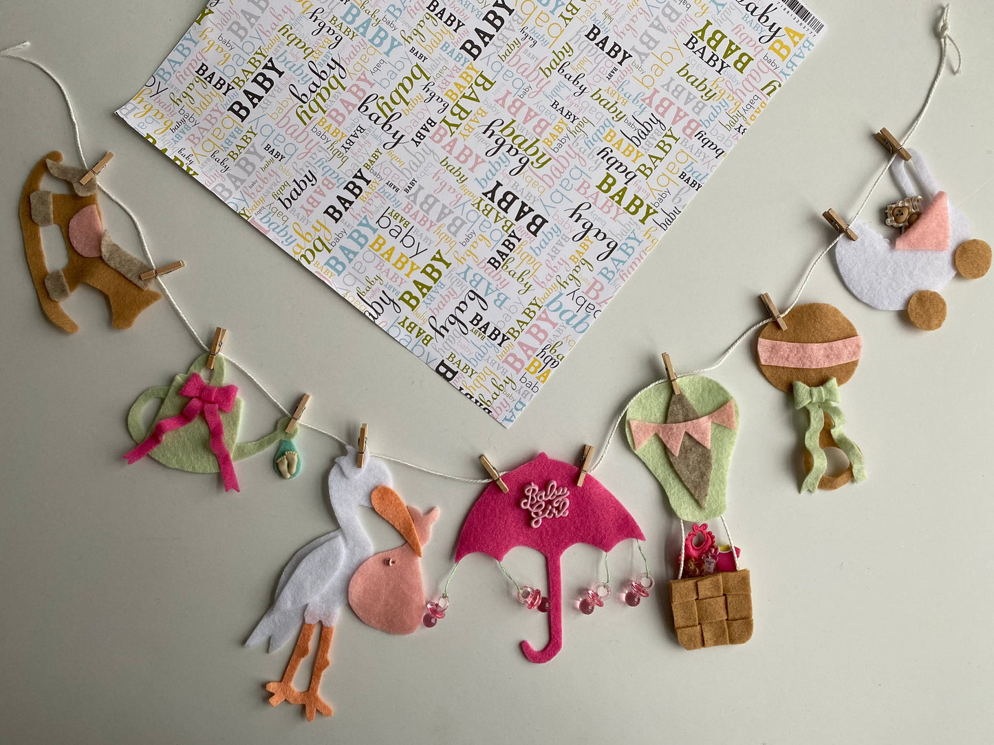 Baby Girl or Boy Miniature Clothesline Banner Shower Garland Bunting Nursery Wall Hanging Decoration