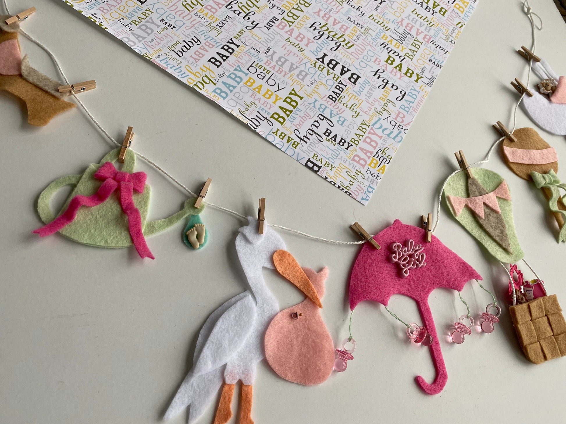 Baby Girl or Boy Miniature Clothesline Banner Shower Garland Bunting Nursery Wall Hanging Decoration