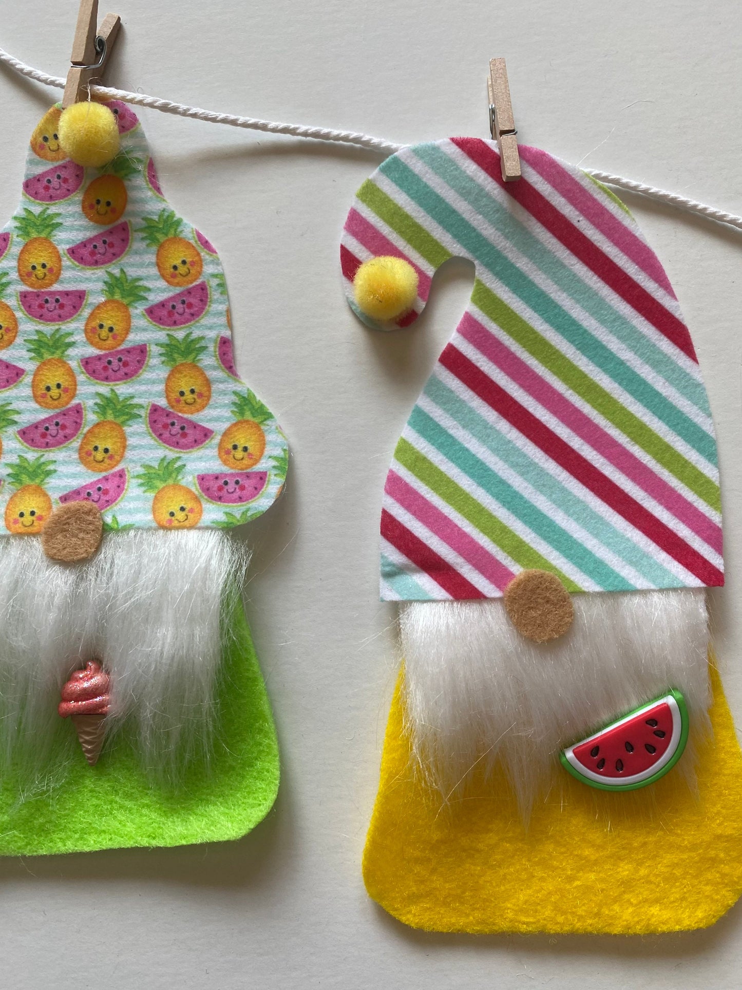 Summer Gnomes with Beards and Hats Felt Miniature Banner Garland Bunting Wall Hanging for Decoration or Party