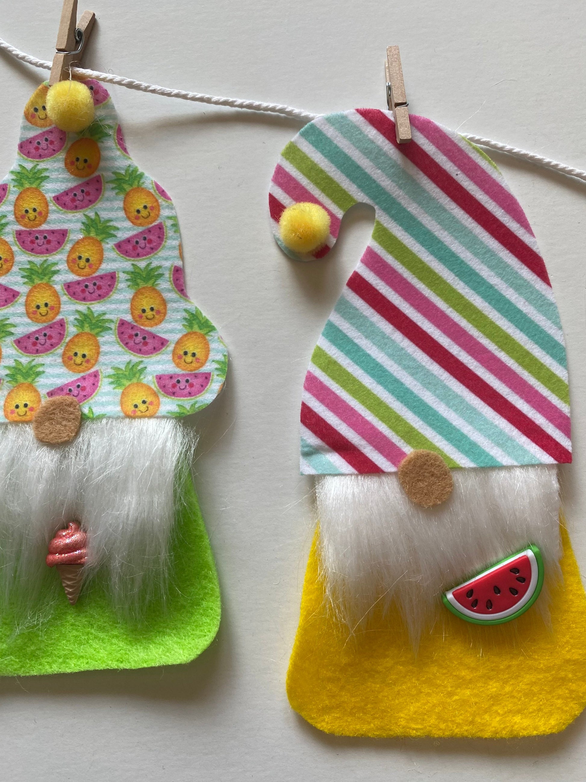 Summer Gnomes with Beards and Hats Felt Miniature Banner Garland Bunting Wall Hanging for Decoration or Party