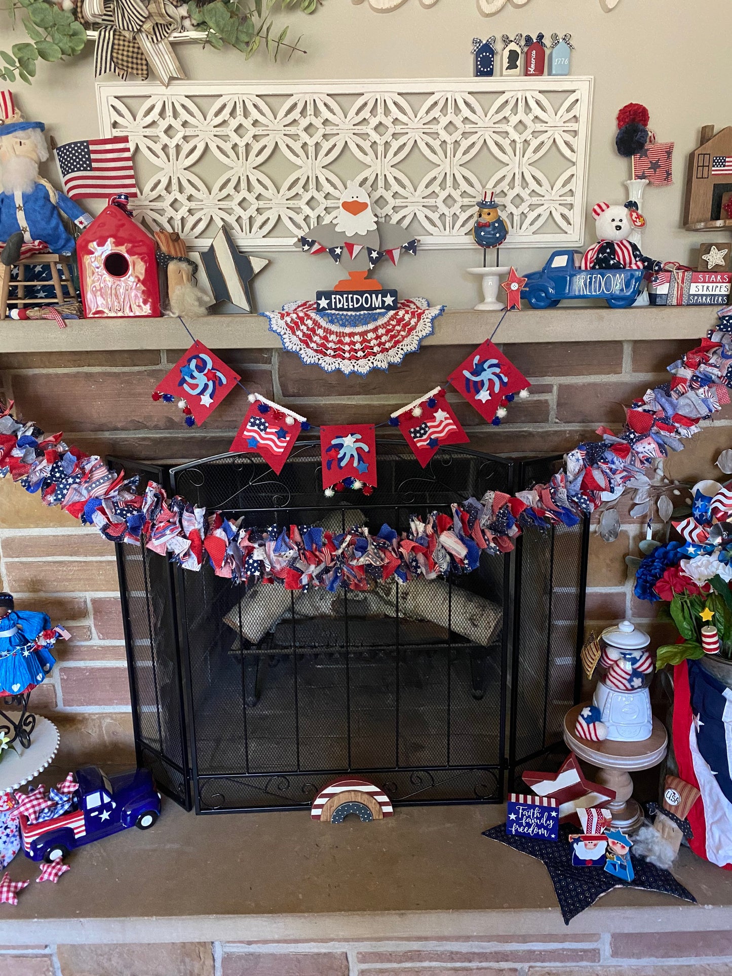 American Flag Banner Fireworks Garland Independence Day Flag Pennant Bunting for Decoration and Party