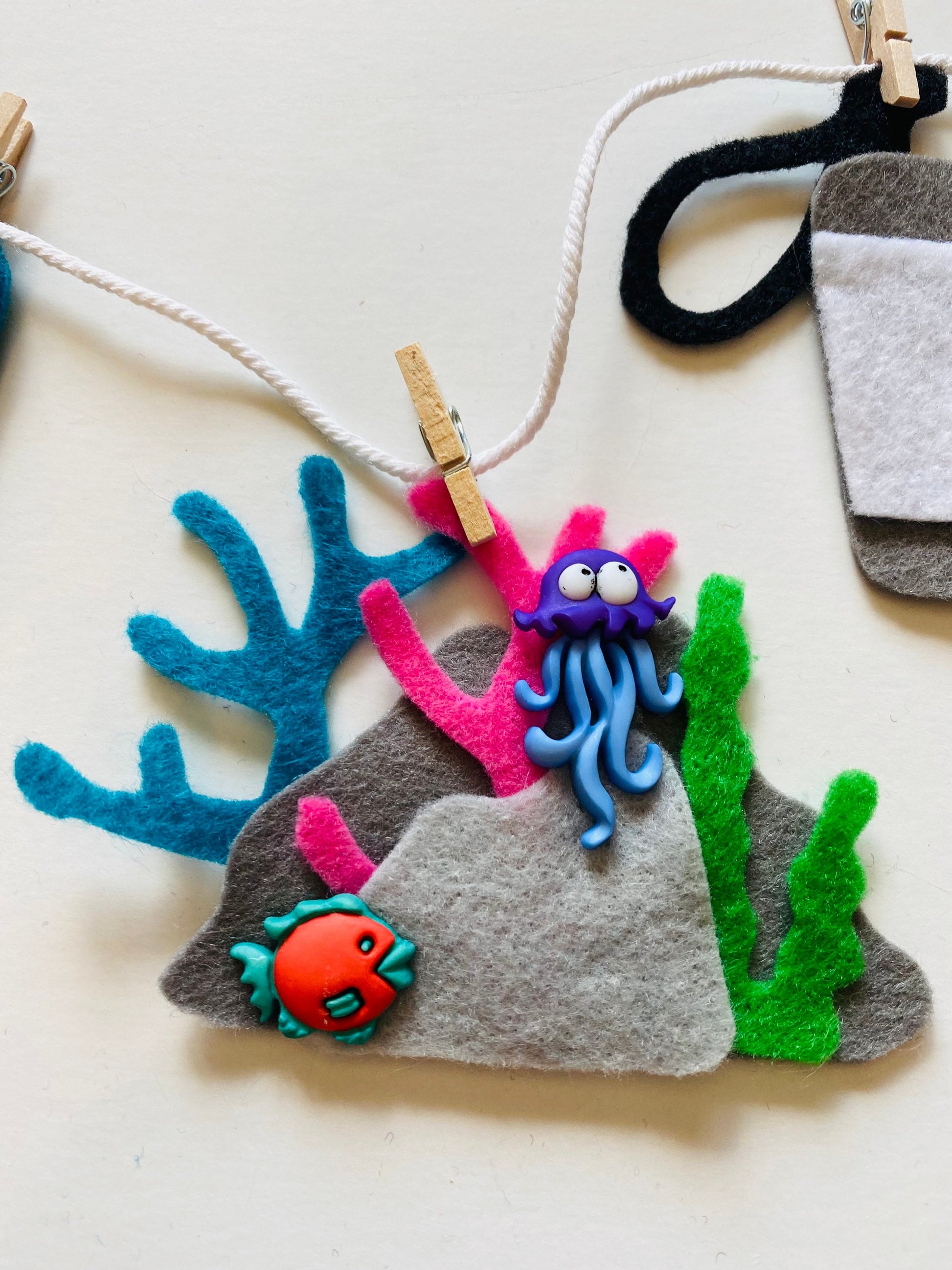 Scuba Diver Miniature Felt Clothesline Banner Wetsuit Bunting Coral Reef Garland Ocean Wall Hanging Decoration for Parties