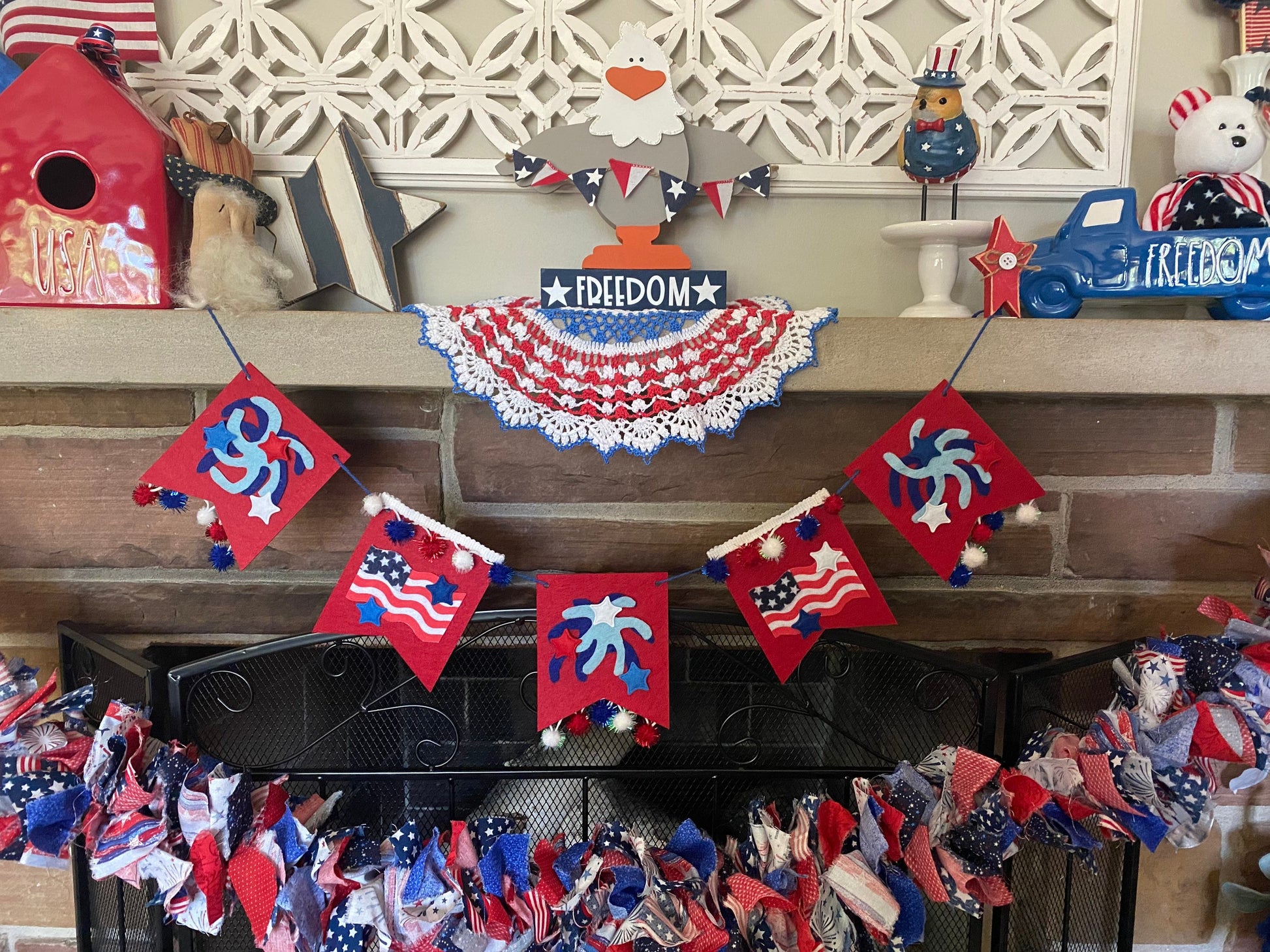 American Flag Banner Fireworks Garland Independence Day Flag Pennant Bunting for Decoration and Party