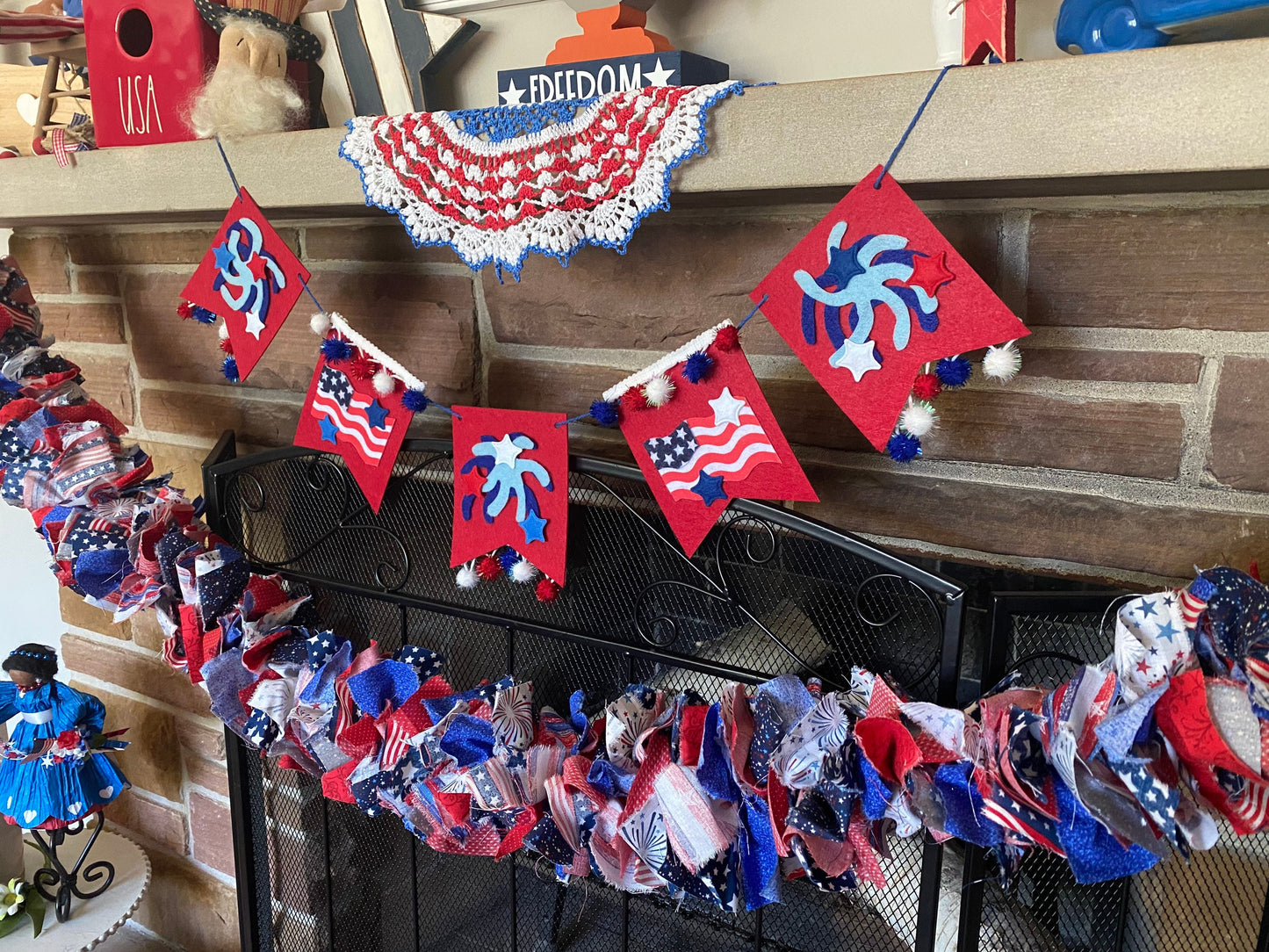 American Flag Banner Fireworks Garland Independence Day Flag Pennant Bunting for Decoration and Party