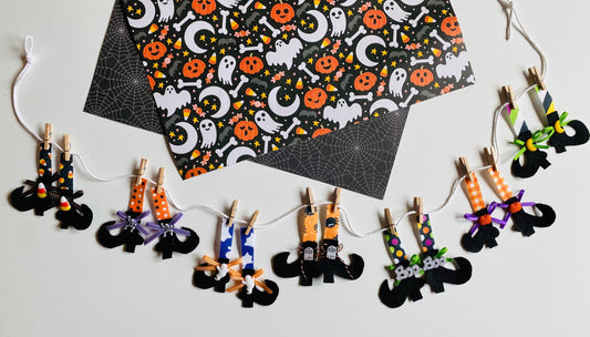 Miniature Felt Witch Feet Clothesline Banner Witches Stockings Garland Halloween Bunting Wall Hanging Decoration for October