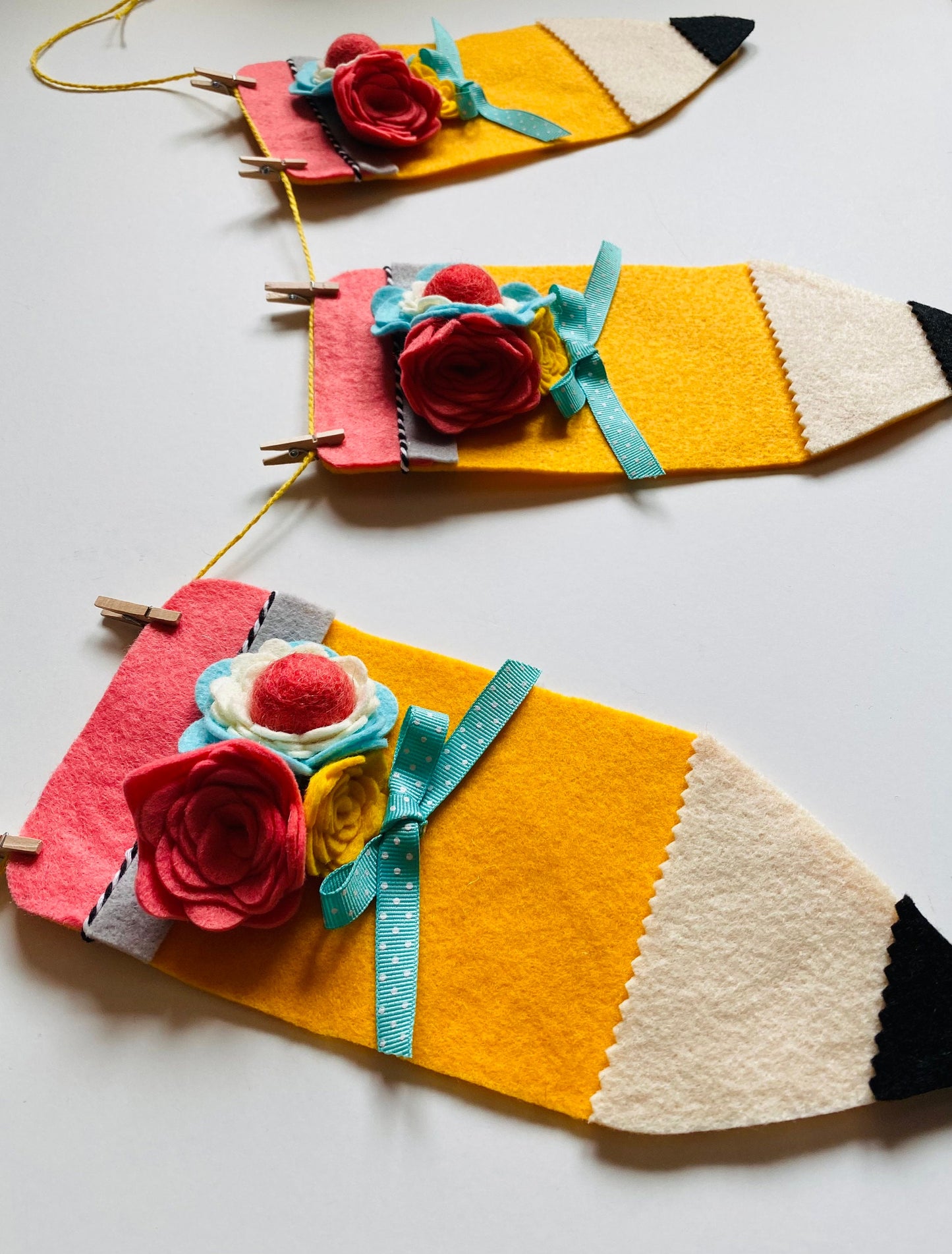 Pencil Flag Pennant Banner School Bunting Felt Flower Garland Teacher Wall Hanging Decoration for September