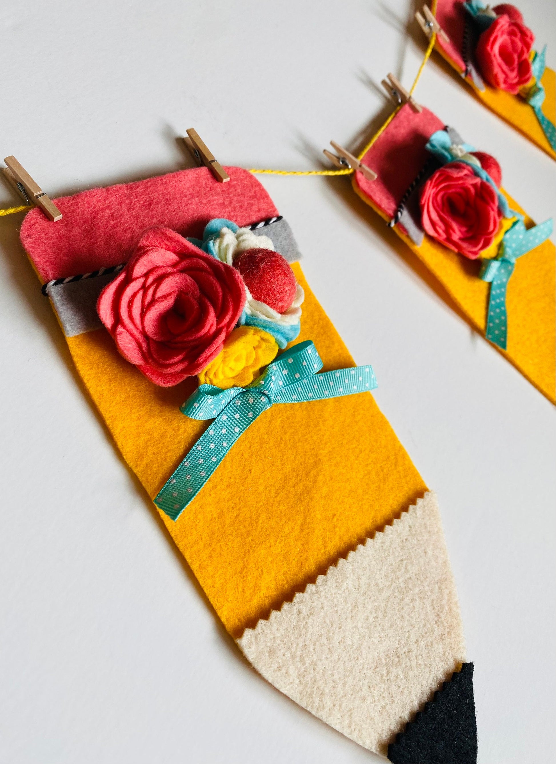 Pencil Flag Pennant Banner School Bunting Felt Flower Garland Teacher Wall Hanging Decoration for September