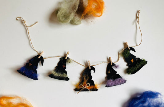 Felted Witch’s Hats Clothesline Banner Miniature Garland Bunting Wall Hanging Decoration for Halloween