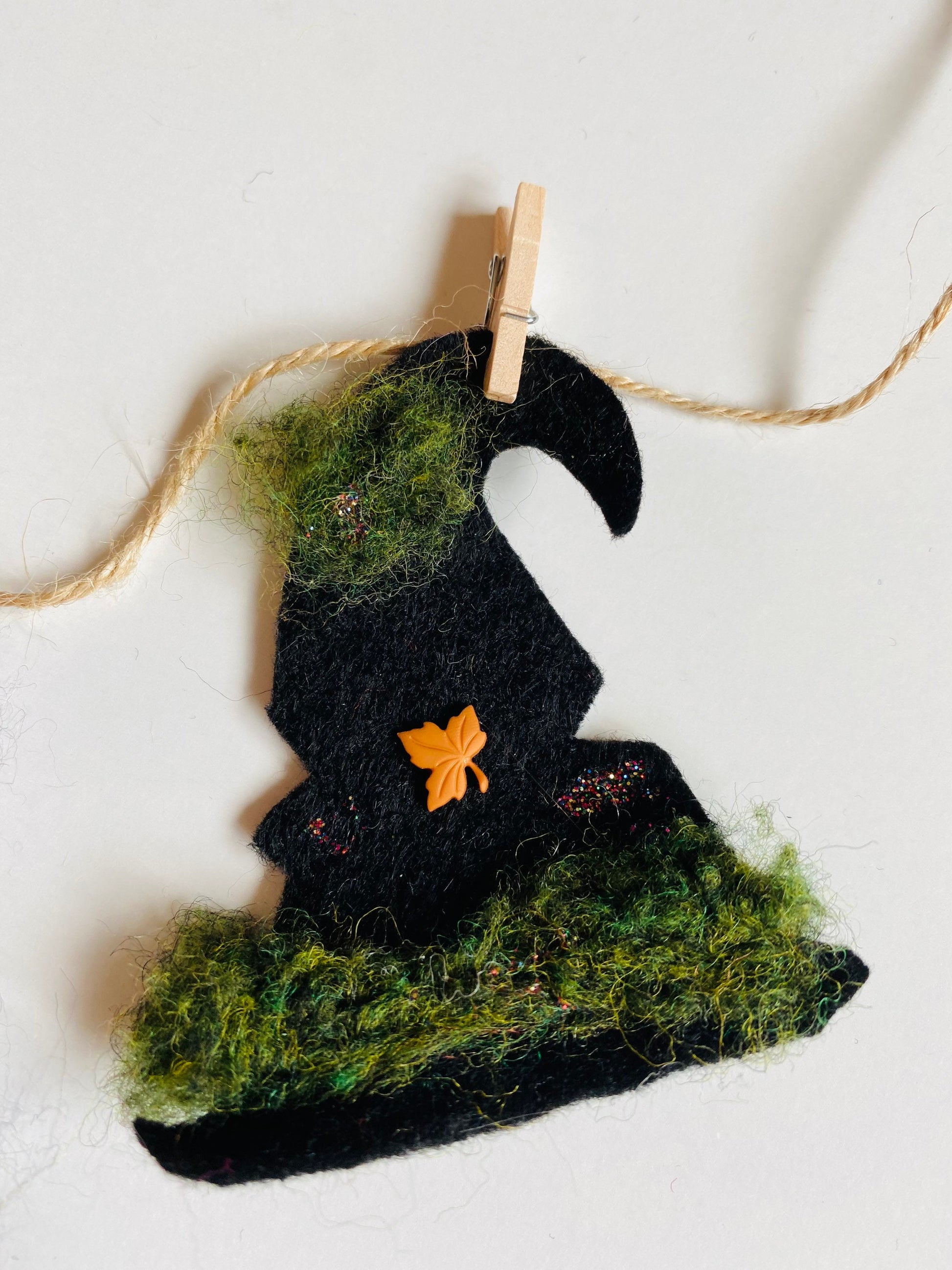 Felted Witch’s Hats Clothesline Banner Miniature Garland Bunting Wall Hanging Decoration for Halloween