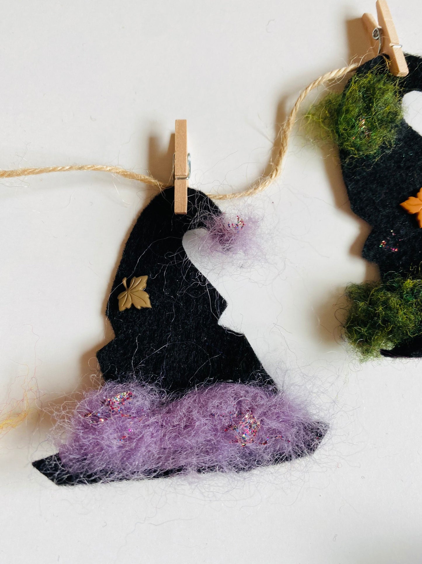 Felted Witch’s Hats Clothesline Banner Miniature Garland Bunting Wall Hanging Decoration for Halloween