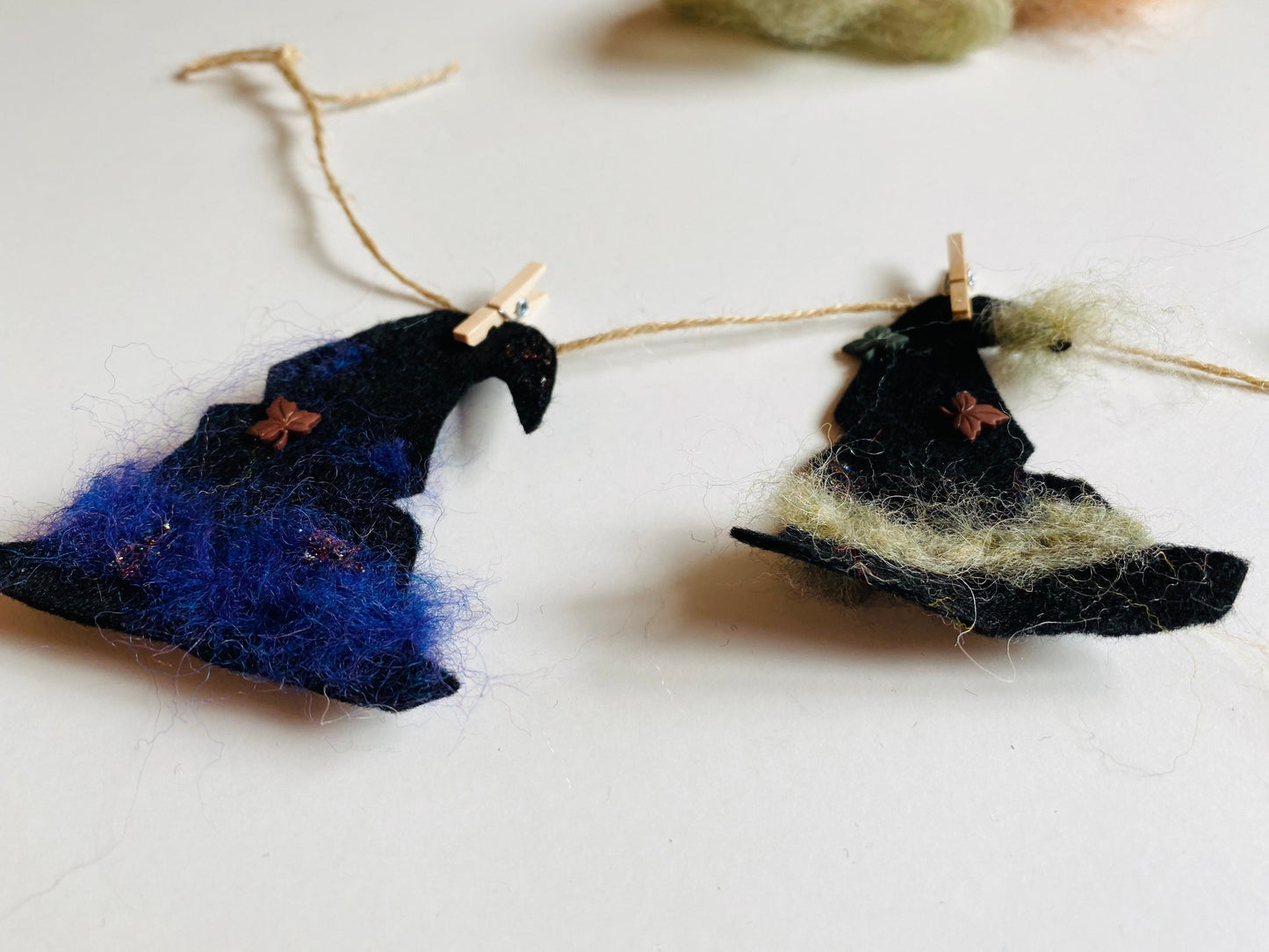 Felted Witch’s Hats Clothesline Banner Miniature Garland Bunting Wall Hanging Decoration for Halloween