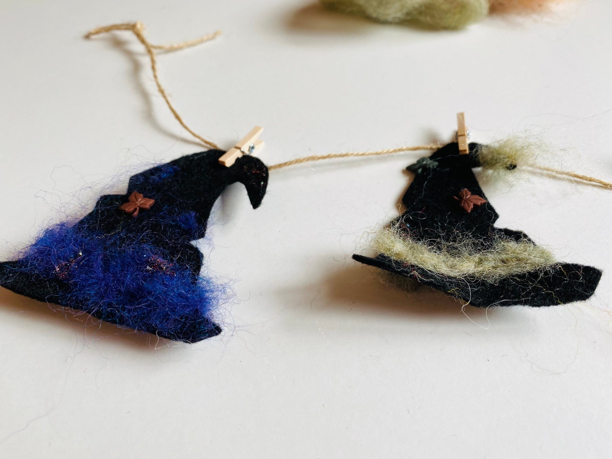 Felted Witch’s Hats Clothesline Banner Miniature Garland Bunting Wall Hanging Decoration for Halloween