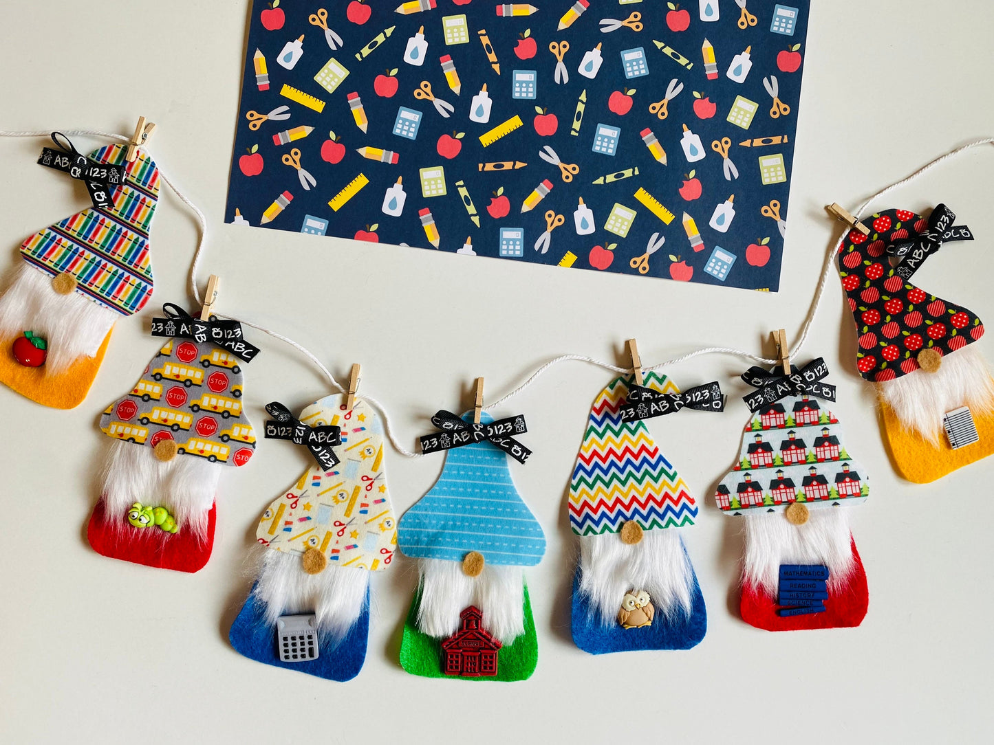 Back to School Gnomes with Beards Banner Teacher Garland Classroom Bunting Education Wall Hanging Decoration for September