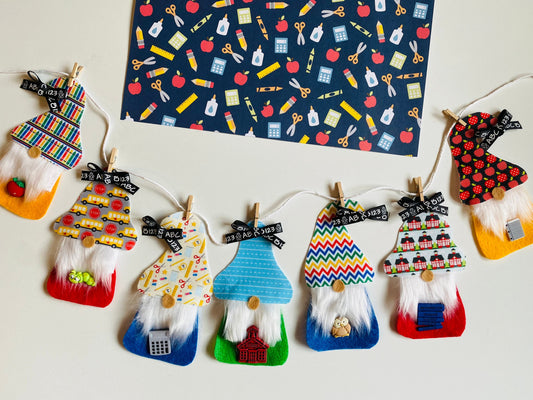 Back to School Gnomes with Beards Banner Teacher Garland Classroom Bunting Education Wall Hanging Decoration for September