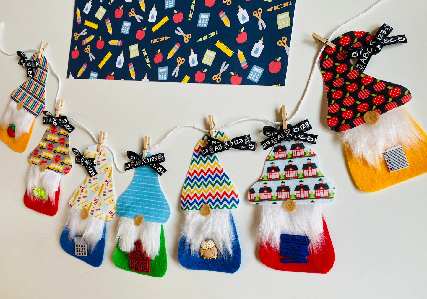 Back to School Gnomes with Beards Banner Teacher Garland Classroom Bunting Education Wall Hanging Decoration for September