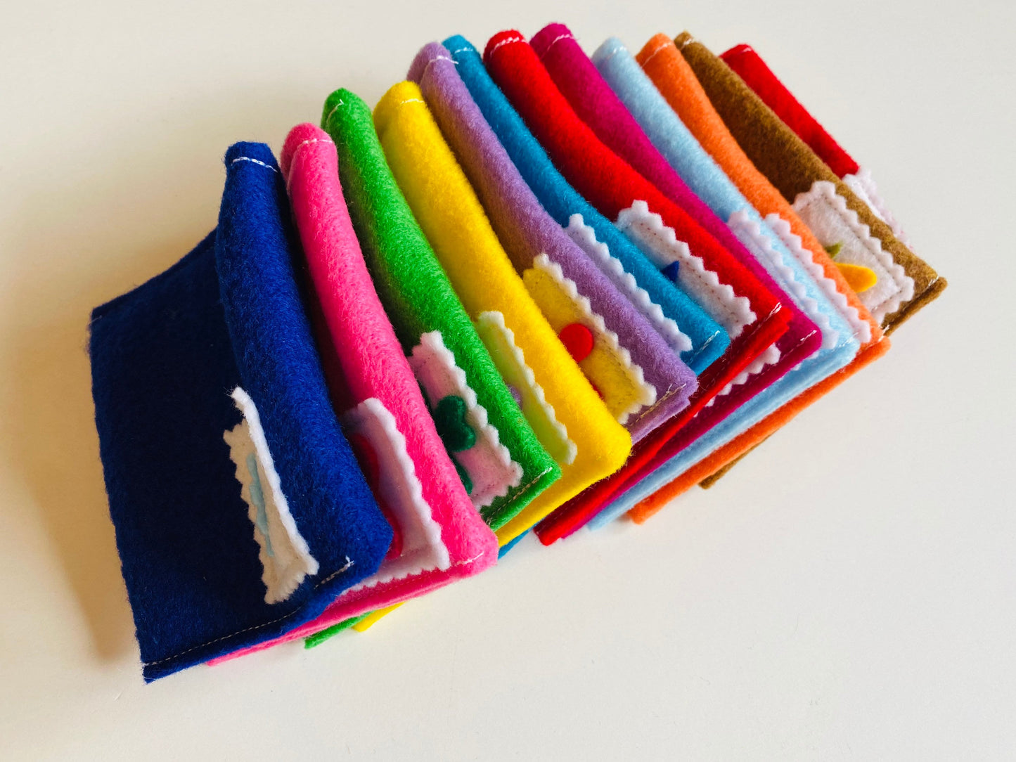 Monthly Felt Envelopes Miniature Pretend Play Mail for all Seasons with Velcro Enclosure Set of 12