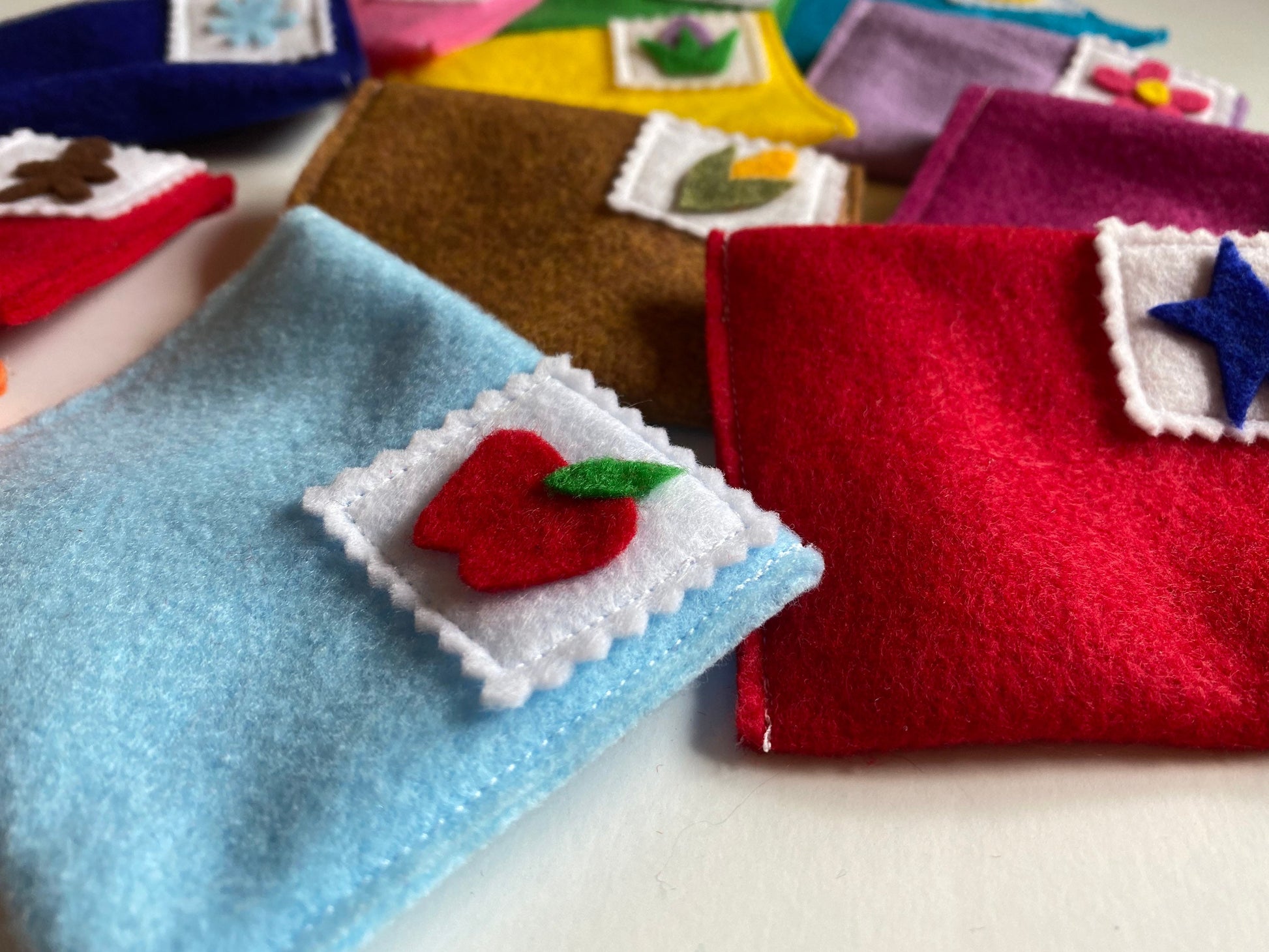 Monthly Felt Envelopes Miniature Pretend Play Mail for all Seasons with Velcro Enclosure Set of 12