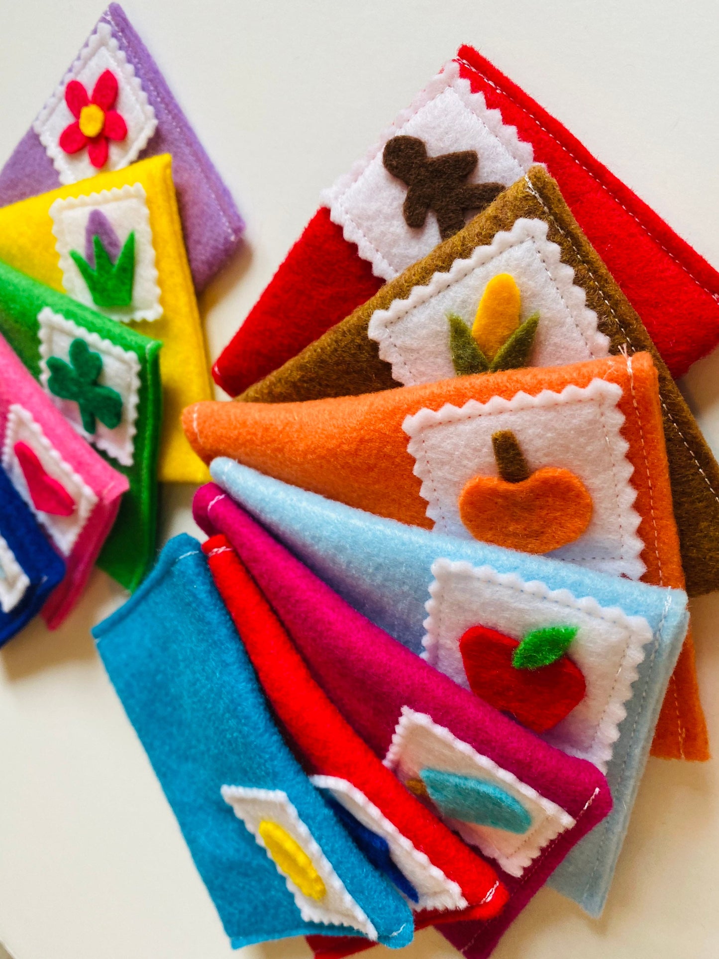 Monthly Felt Envelopes Miniature Pretend Play Mail for all Seasons with Velcro Enclosure Set of 12