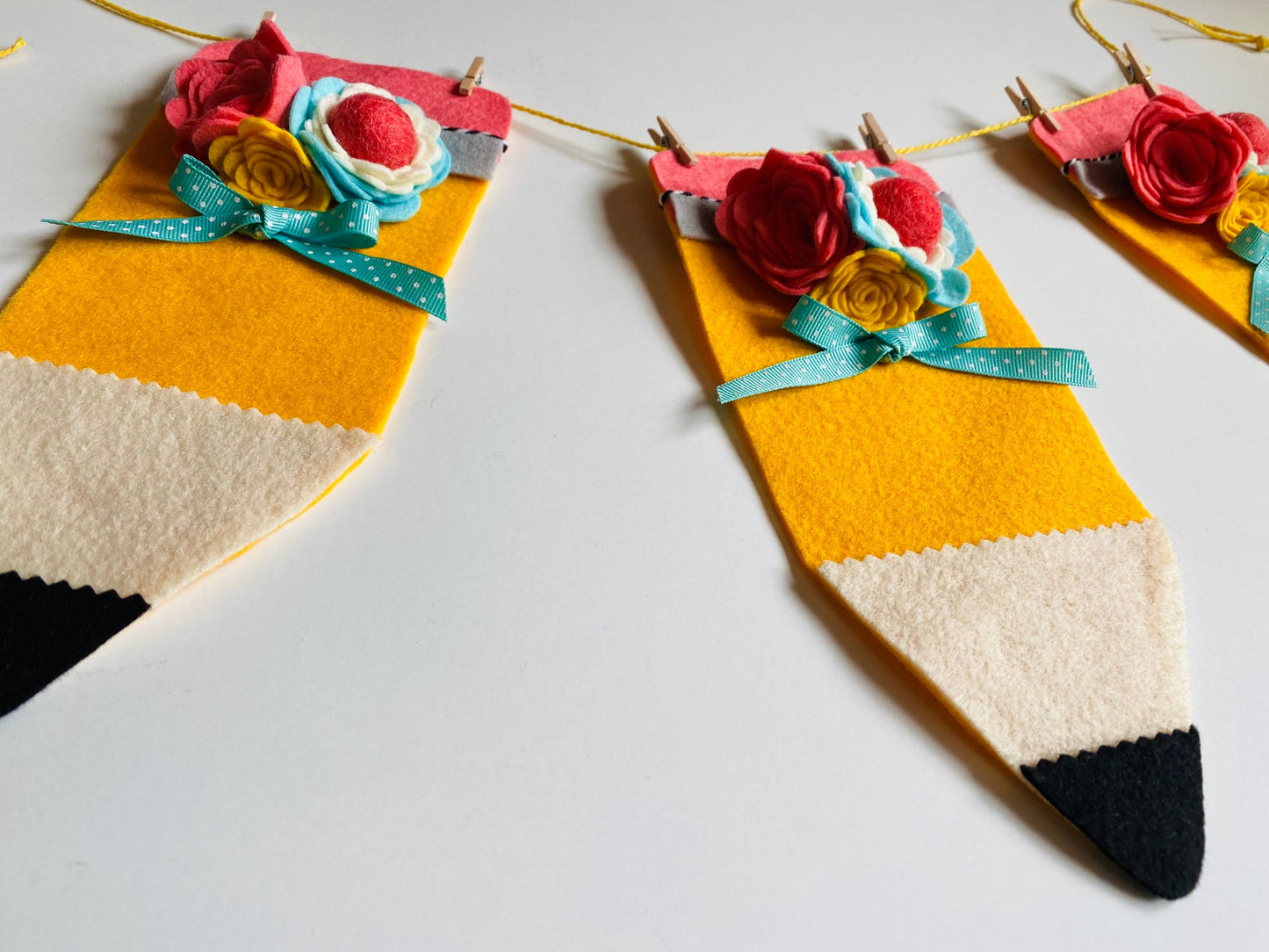 Pencil Flag Pennant Banner School Bunting Felt Flower Garland Teacher Wall Hanging Decoration for September