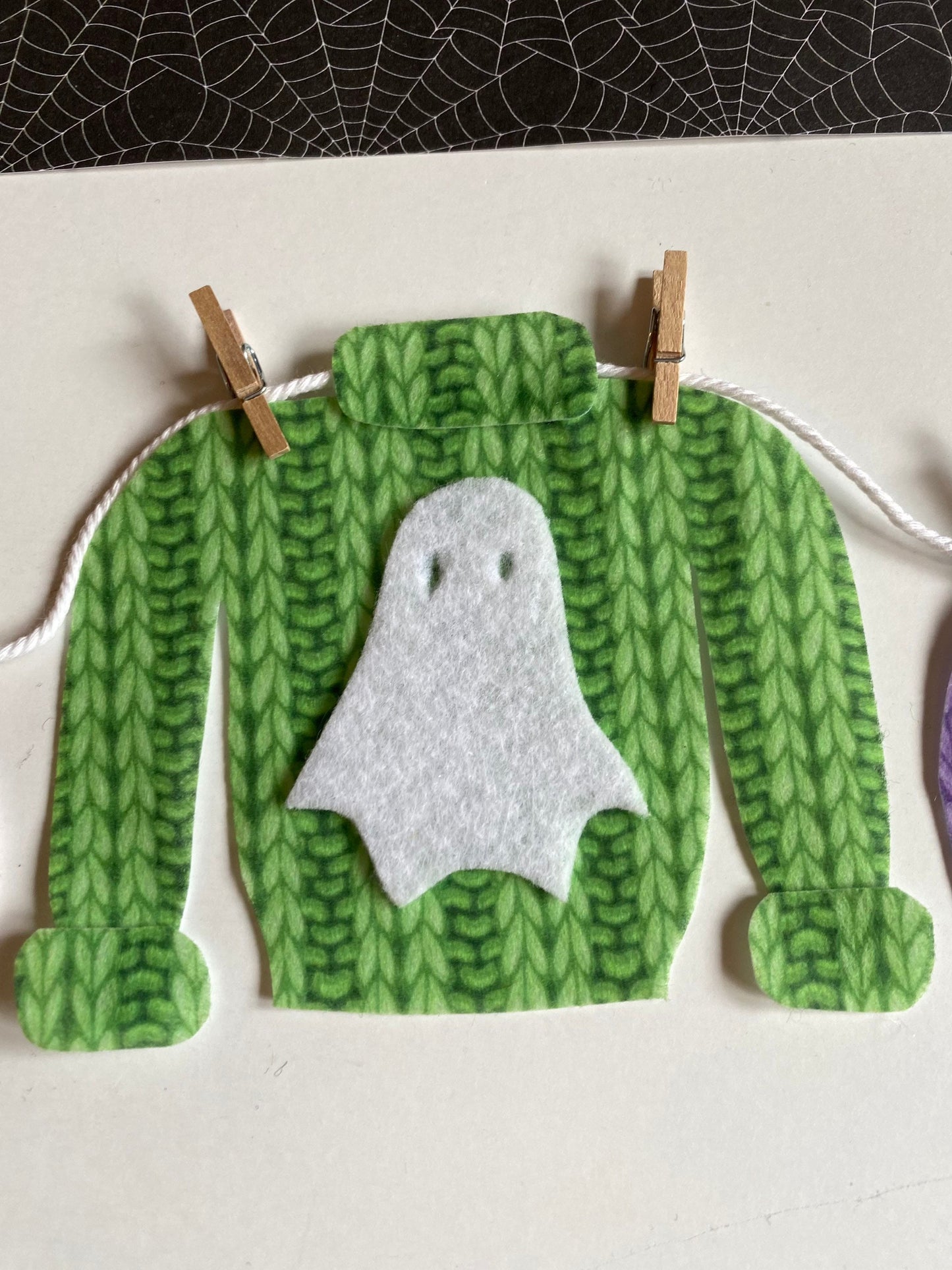 Halloween Sweater Miniature Clothesline Banner Felt Garland Bunting Wall Hanging Decoration with Cauldron, Spider, Bat, Ghost, Cat & Pumpkin