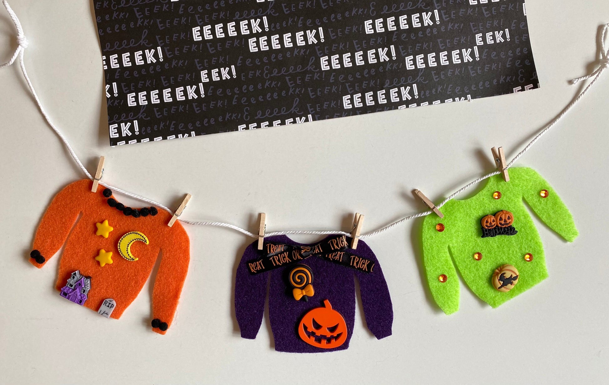 Halloween Ugly Sweater Miniature Felt Clothesline Banner Garland Bunting Wall Hanging Decoration for October