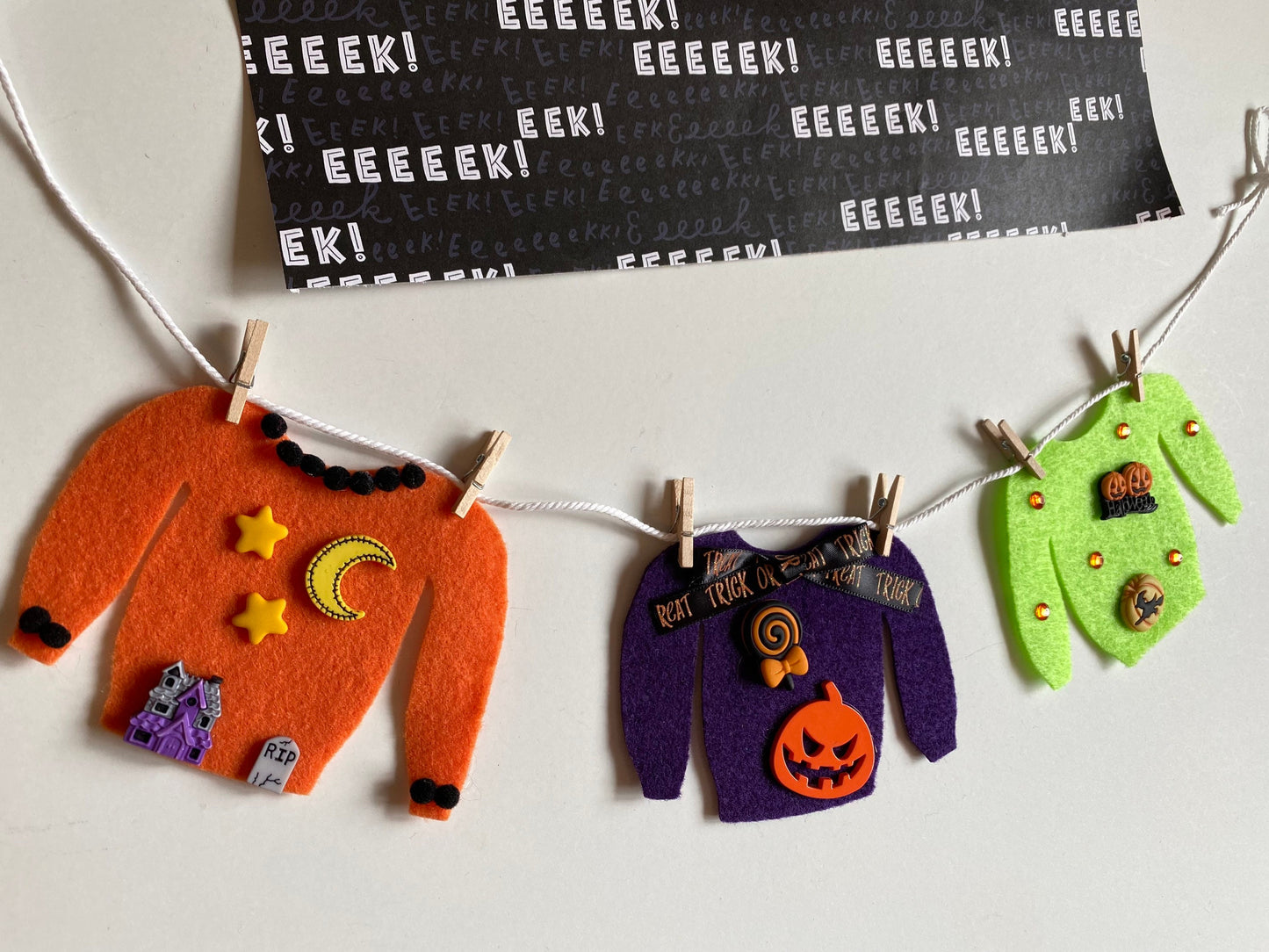 Halloween Ugly Sweater Miniature Felt Clothesline Banner Garland Bunting Wall Hanging Decoration for October