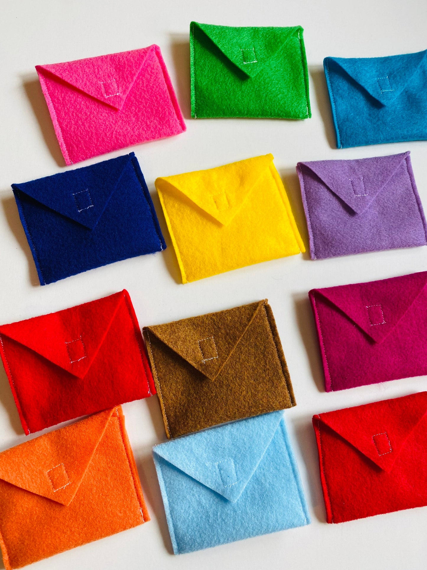 Monthly Felt Envelopes Miniature Pretend Play Mail for all Seasons with Velcro Enclosure Set of 12