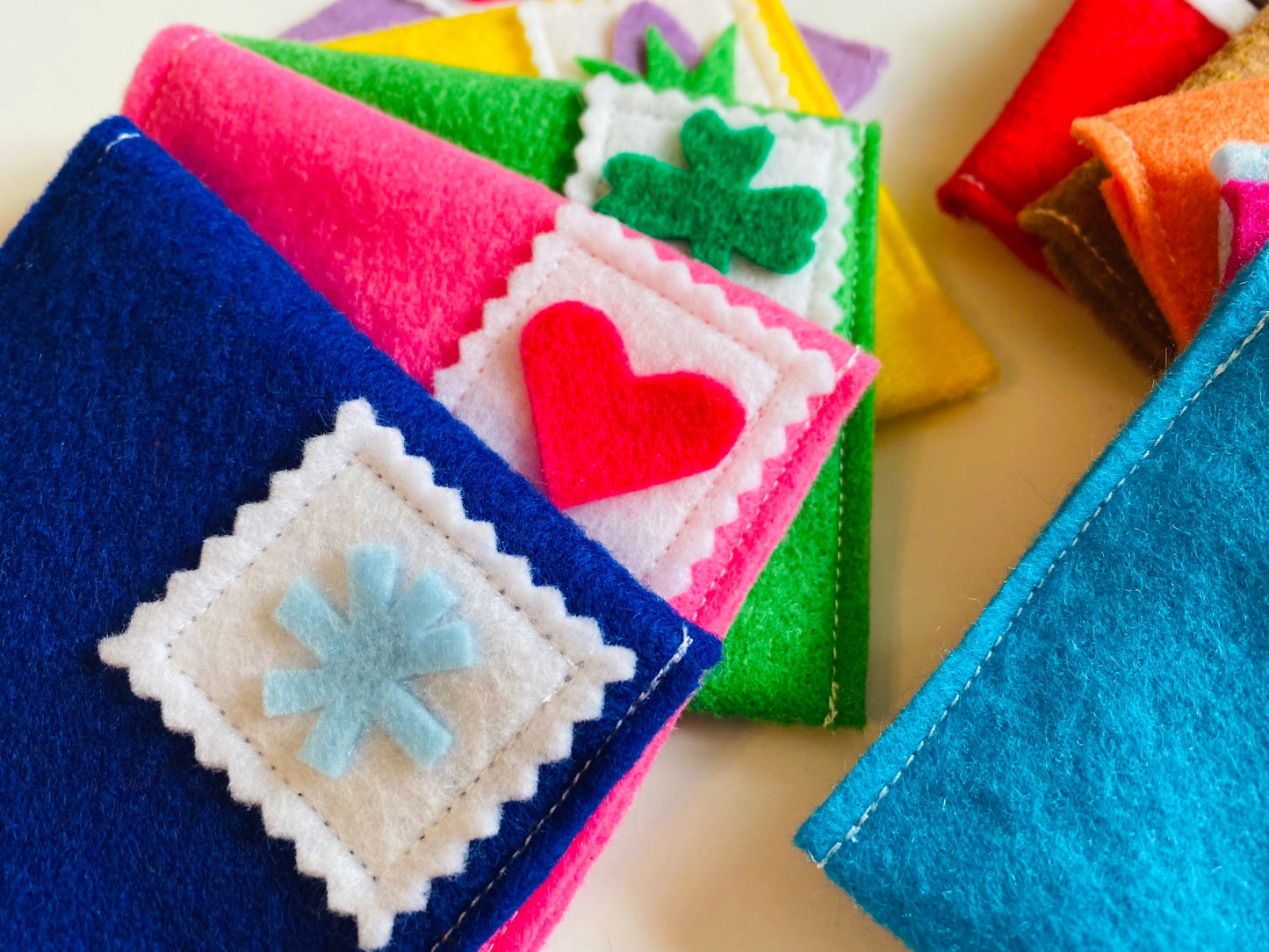 Monthly Felt Envelopes Miniature Pretend Play Mail for all Seasons with Velcro Enclosure Set of 12