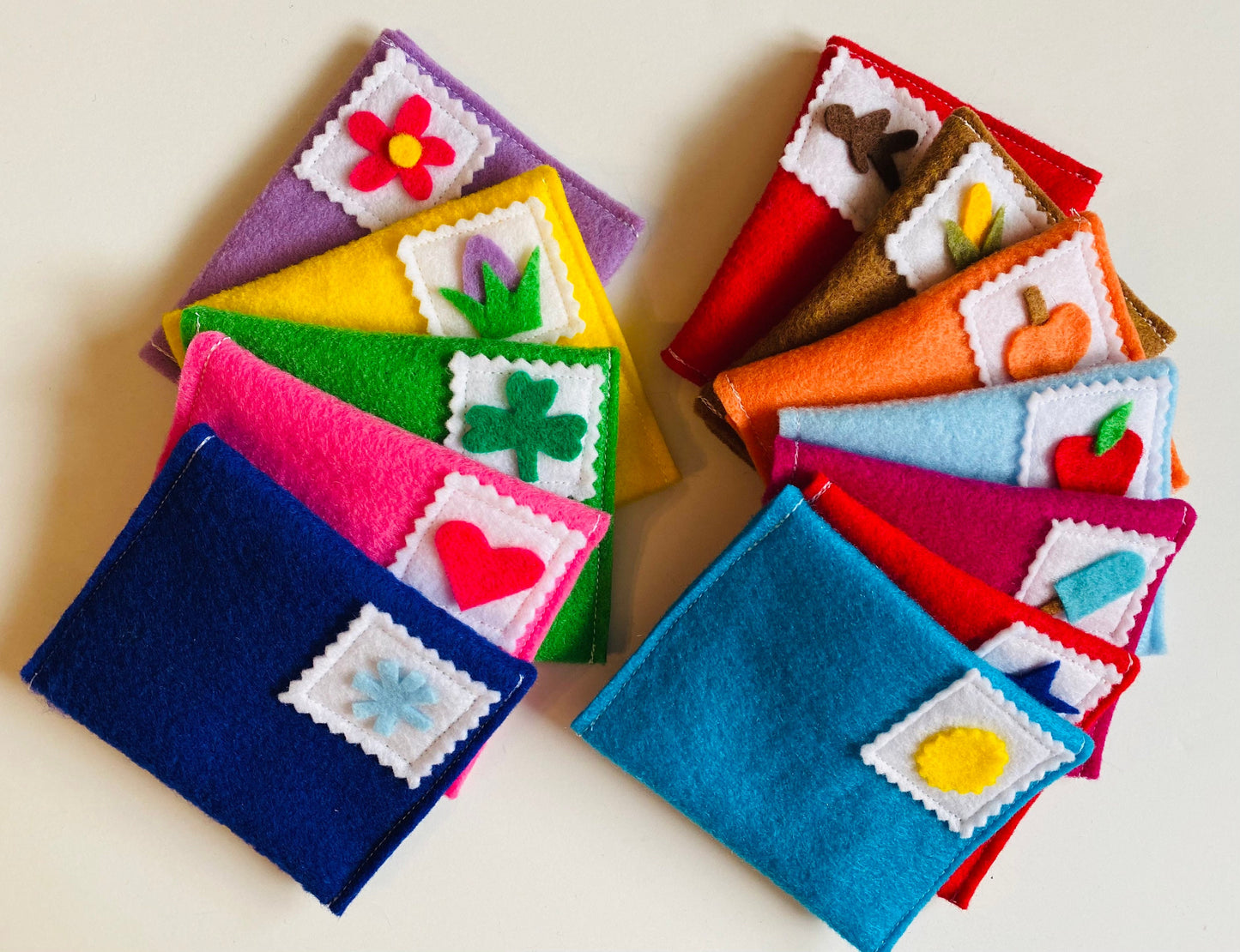 Monthly Felt Envelopes Miniature Pretend Play Mail for all Seasons with Velcro Enclosure Set of 12