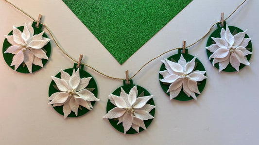 Felt Poinsettia Flower Christmas Holiday Ornament Garland Banner Bunting Wall Hanging Decoration for December