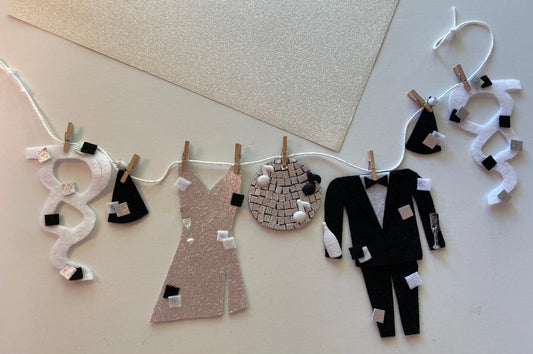 Happy New Year Miniature Felt Clothesline Banner Garland Bunting Wall Hanging Decoration for New Years Eve Party