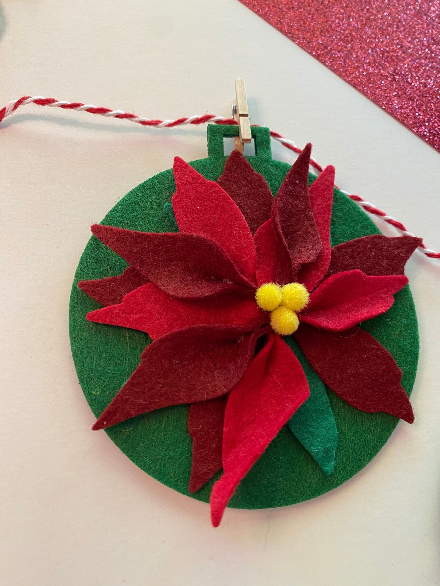 Felt Poinsettia Flower Christmas Holiday Ornament Garland Banner Bunting Wall Hanging Decoration for December