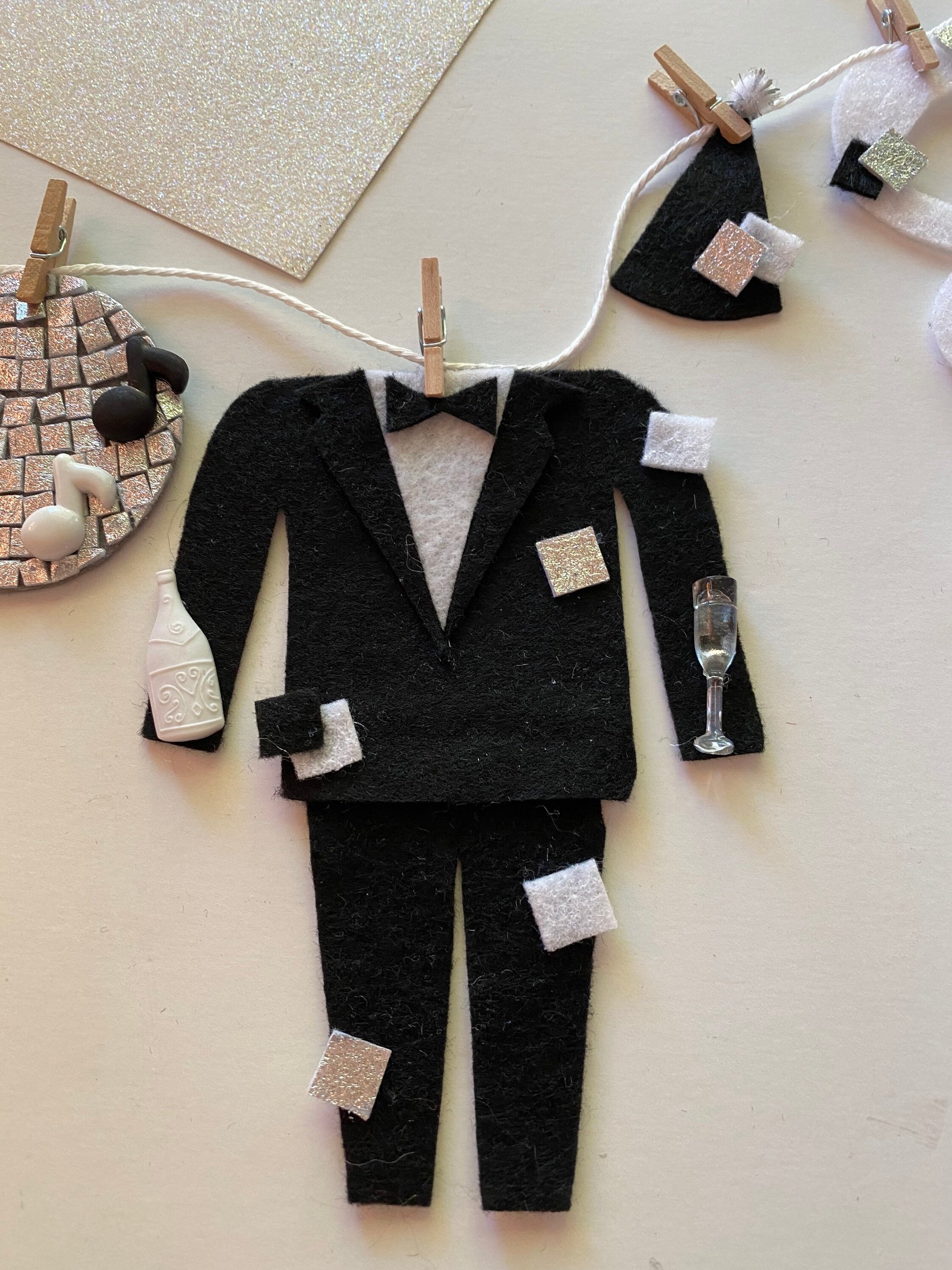 Happy New Year Miniature Felt Clothesline Banner Garland Bunting Wall Hanging Decoration for New Years Eve Party