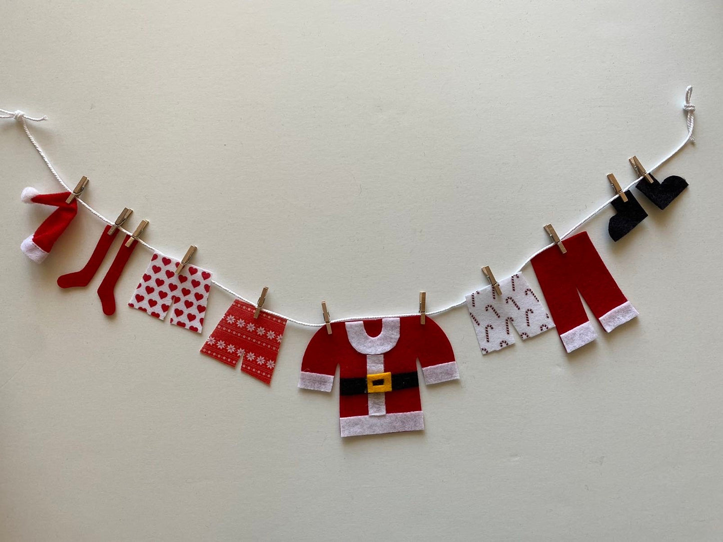 Santa's Laundry Clothesline Christmas decoration featuring Santa's underwear