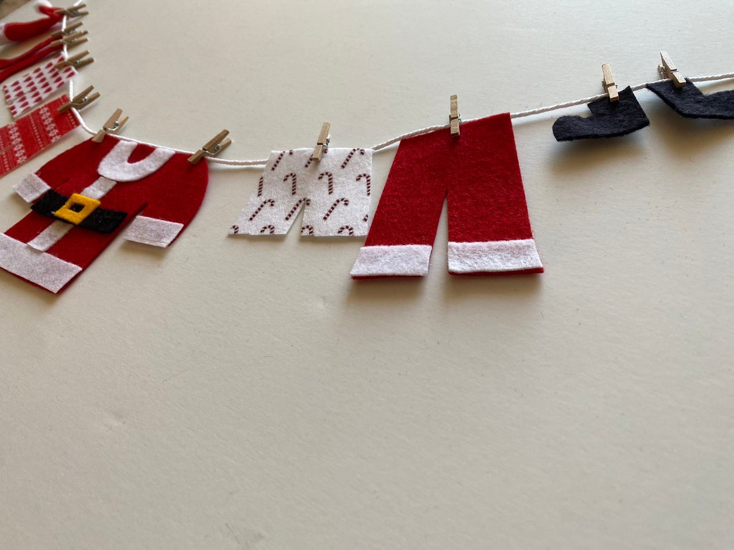 Santa's Laundry Clothesline Christmas decoration featuring Santa's underwear