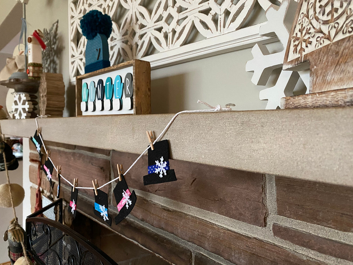 Snowman Hat Miniature Felt Banner Garland Bunting Wall Hanging Winter Decoration for January