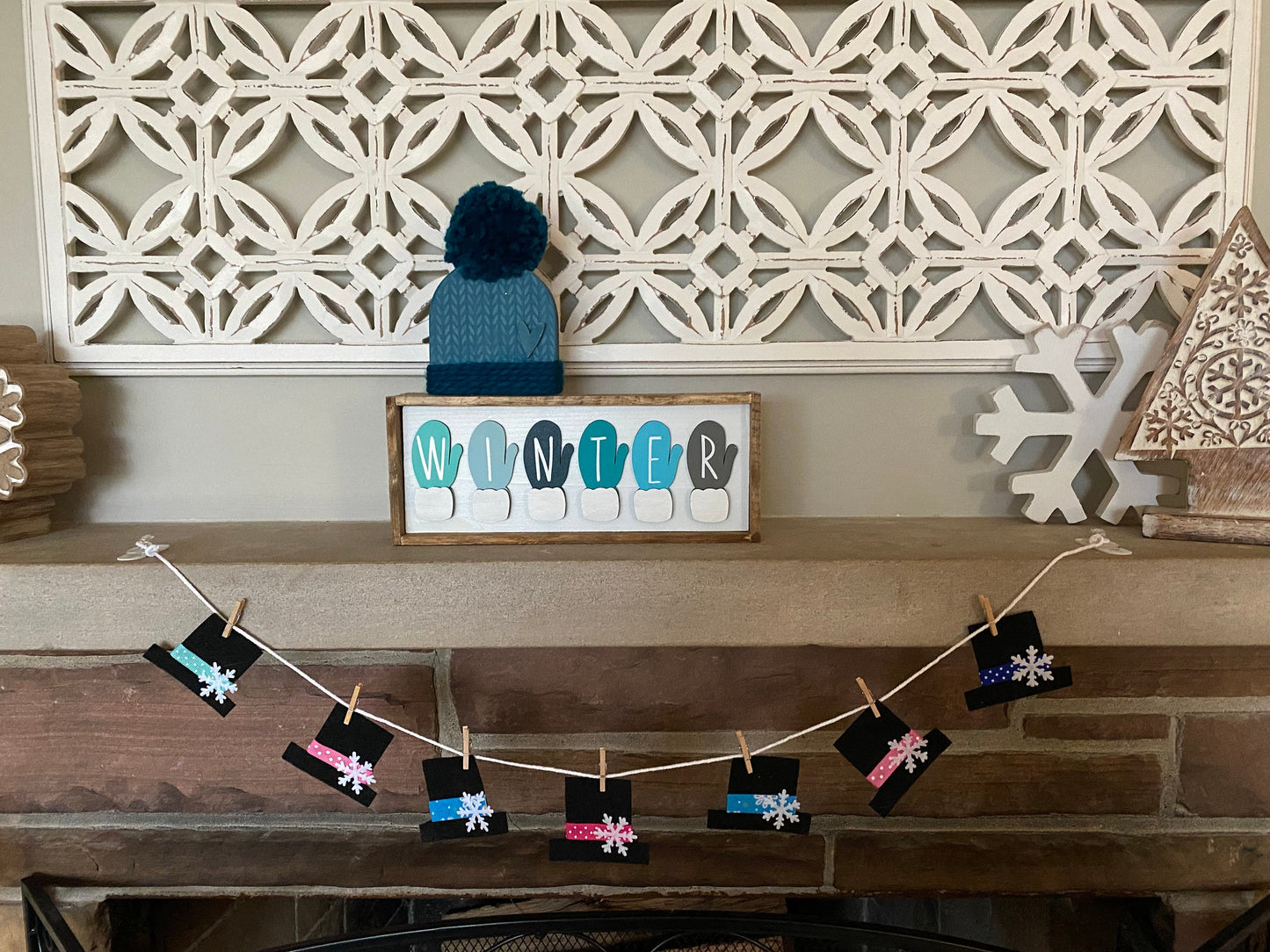 Snowman Hat Miniature Felt Banner Garland Bunting Wall Hanging Winter Decoration for January