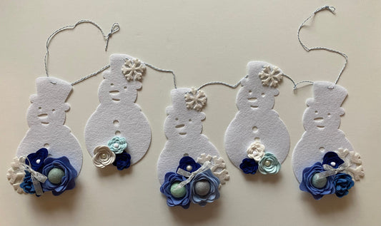 Snowman with Felt Flowers Banner for Winter, January Garland Home Decoration