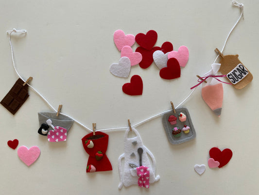 Sweet Treats Baking Miniature Felt Clothesline Banner Garland Bunting Wall Hanging Decoration for Valentine’s Day
