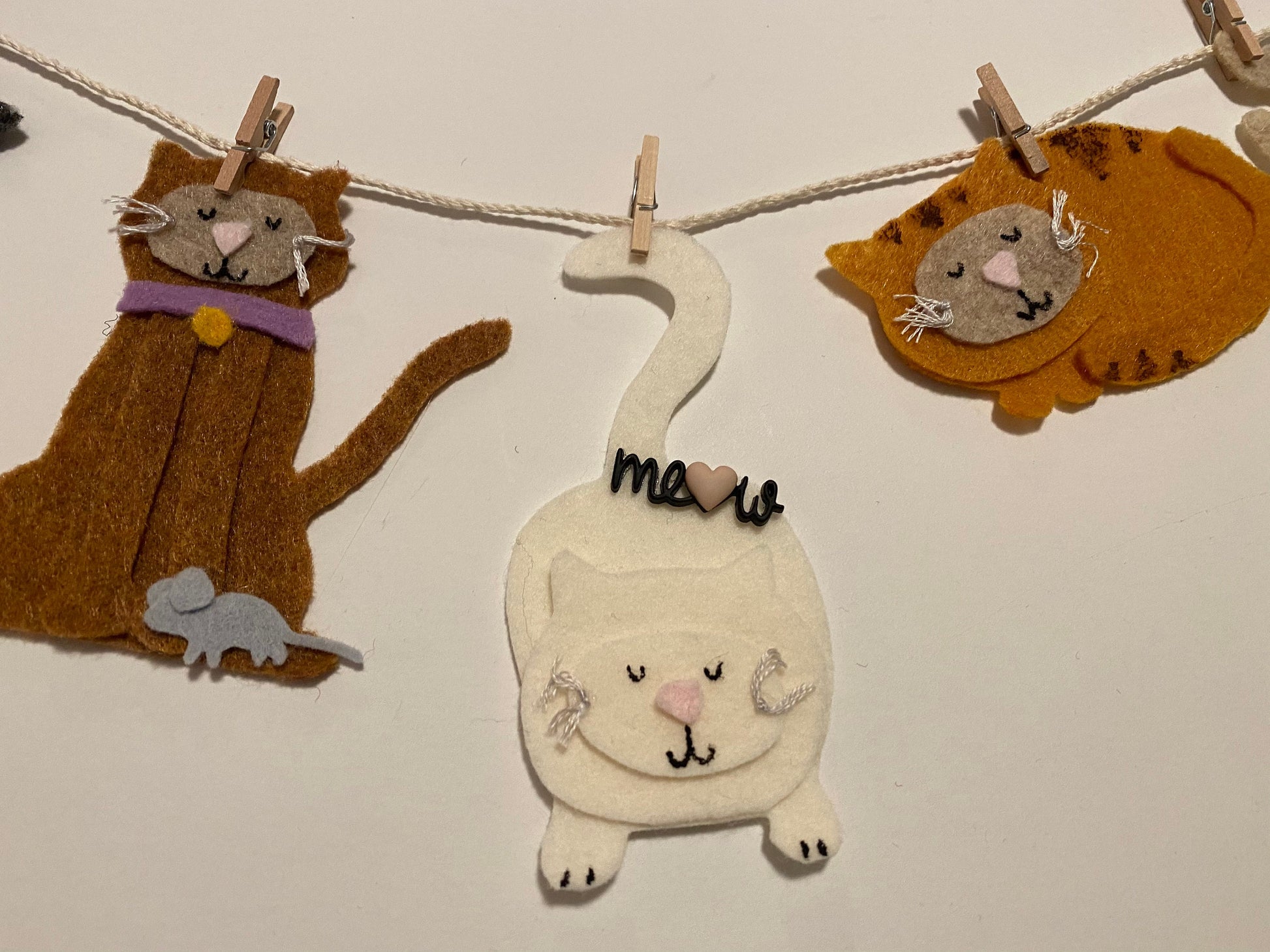 Cat Banner, Miniature Felt Kitten Garland, Feline Wall Hanging Decoration