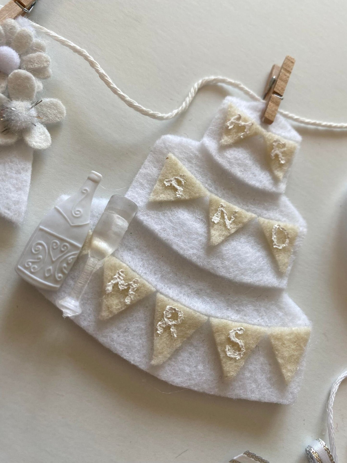 Bridal Shower Miniature Felt Banner, Wedding Garland, Wall Hanging Bunting Decoration for Bride