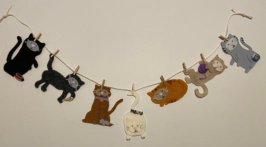 Cat Banner, Miniature Felt Kitten Garland, Feline Wall Hanging Decoration